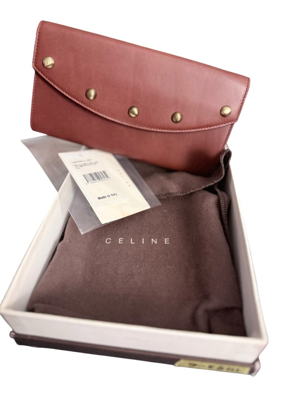 Celine Studded Envelope Clutch in Dusty Rose Brown